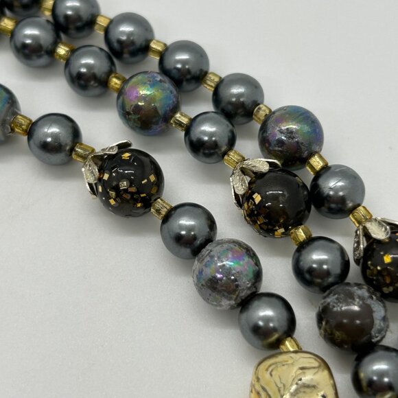Vintage Three-Strand Gray Gold Iridescent Bead Faux & Pearls Prom Formal - Picture 16 of 16